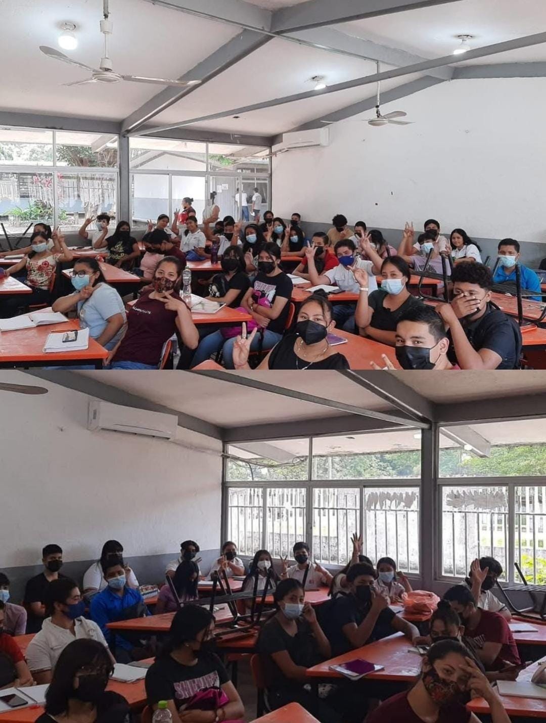 Alumnos con cubre bocas